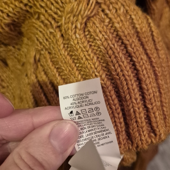 New Lucky Brand Quinn Cable Knit Cotton Blend Mustard Yellow Medium Sweater - Picture 15 of 15